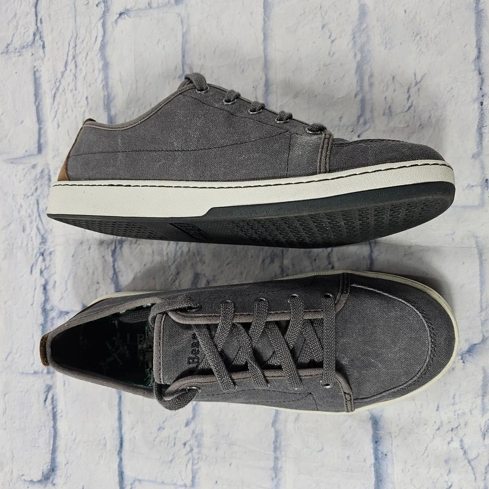 LL Bean Campside Canvas Sneakers Mens 10 Grey Low Top Leather Trim Walking Shoes